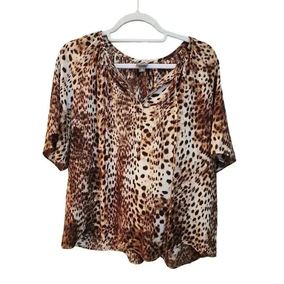 Women's Worthington Y Neck Short Sleeve Satin Blouse - Picture 3 of 5